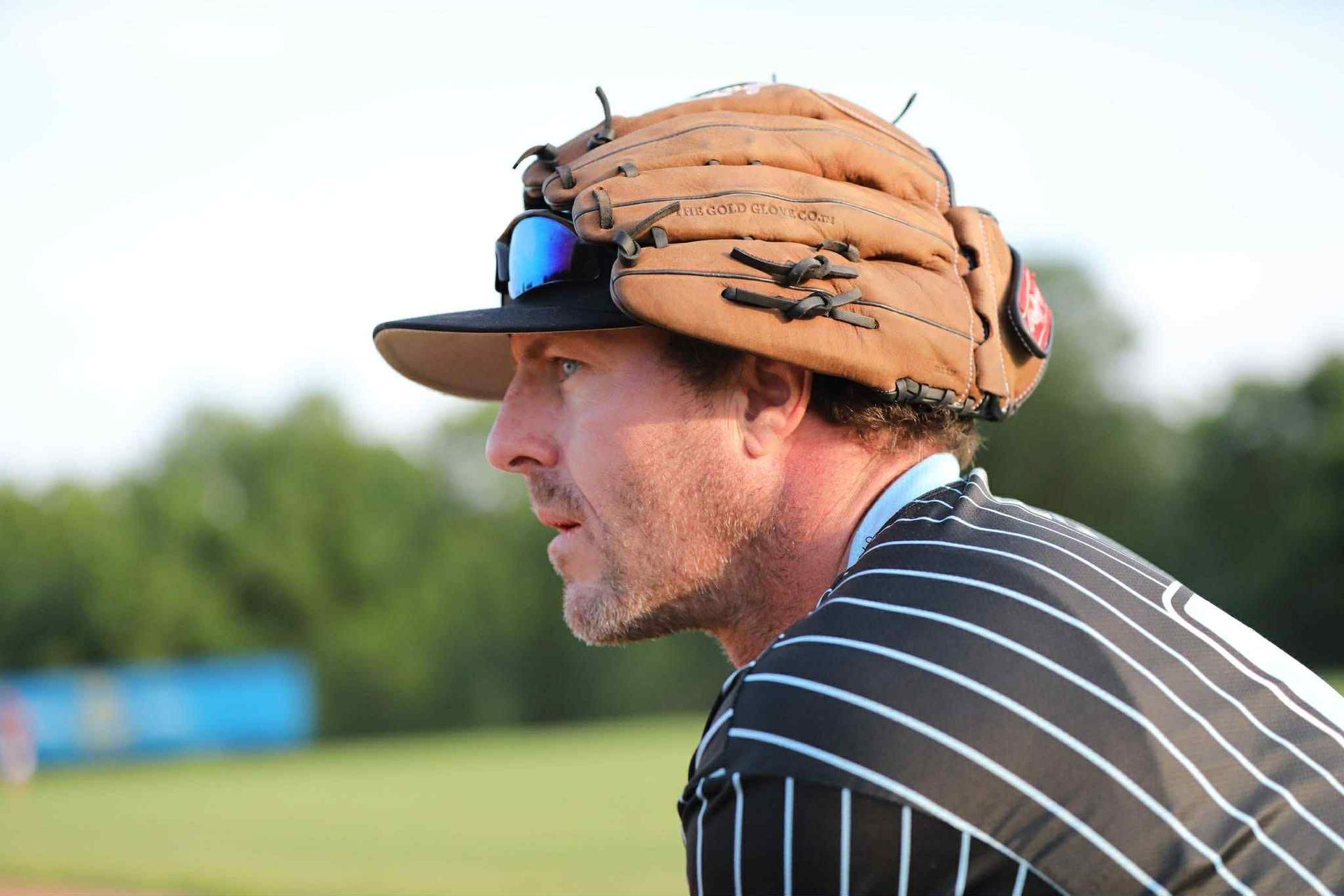 Jeff Estep with baseball glove on his head