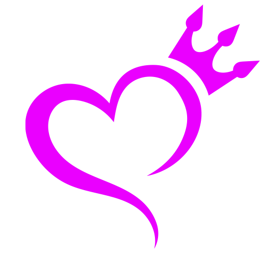 Pink heart-shaped crown logo on a white background