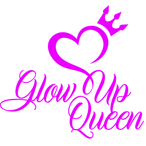 Pink heart with crown and script text “Glow Up Queen”