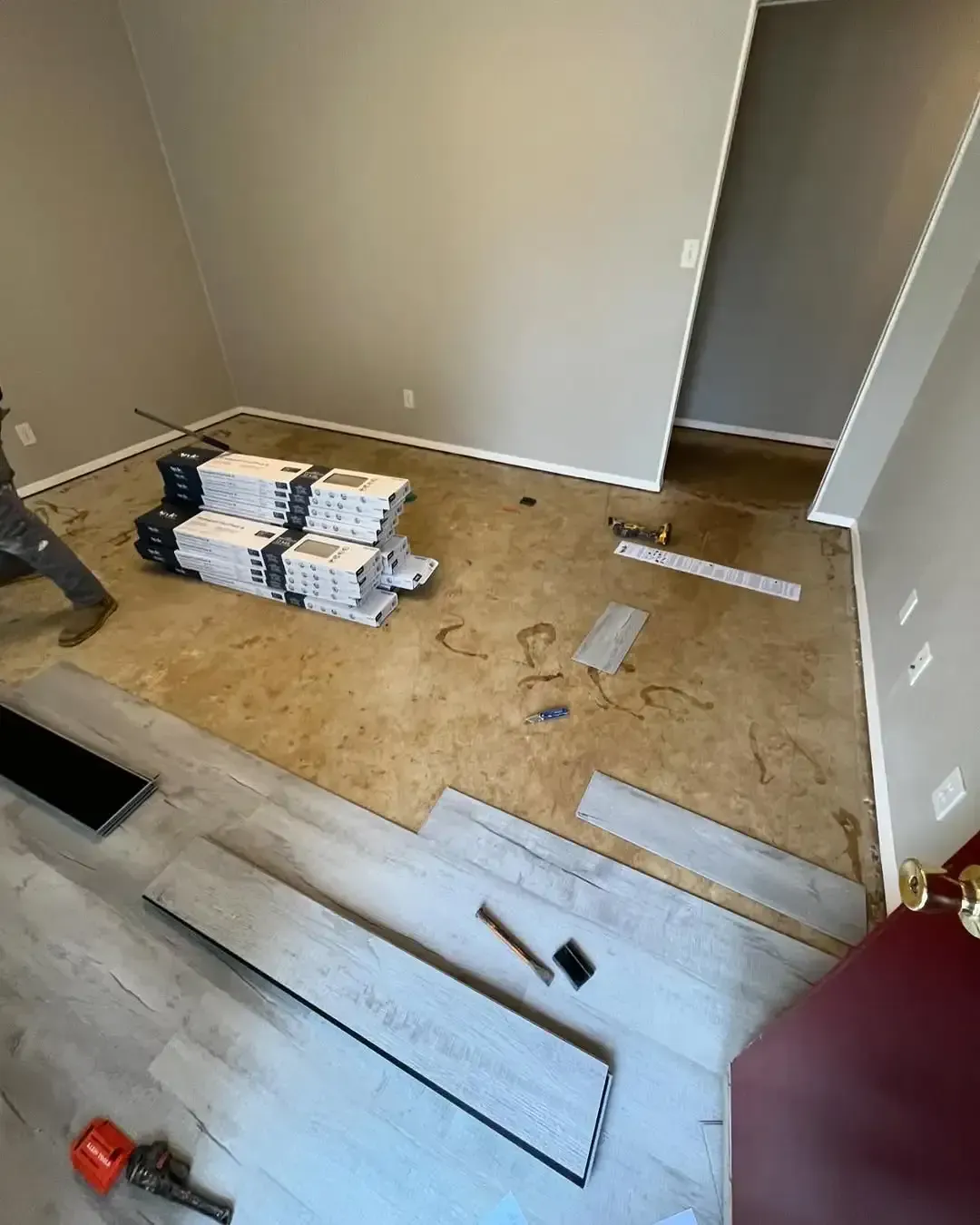 Before laying vinyl plank flooring.