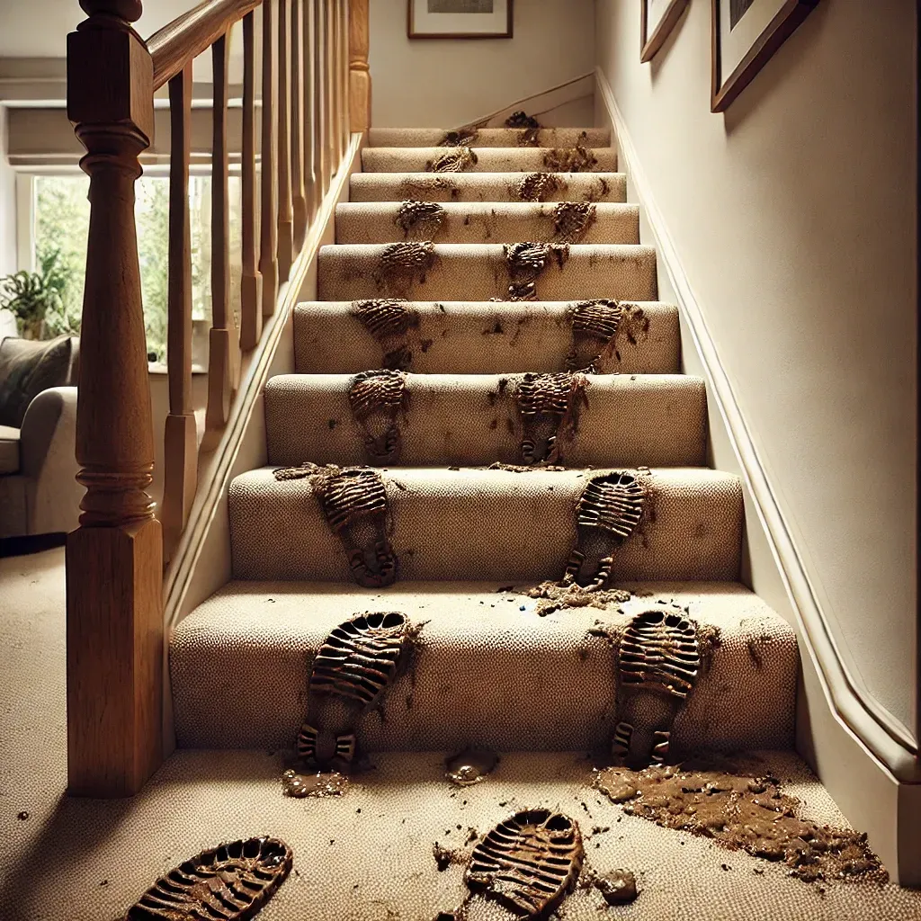 Dirt stain removal and steam carpet cleaning service.