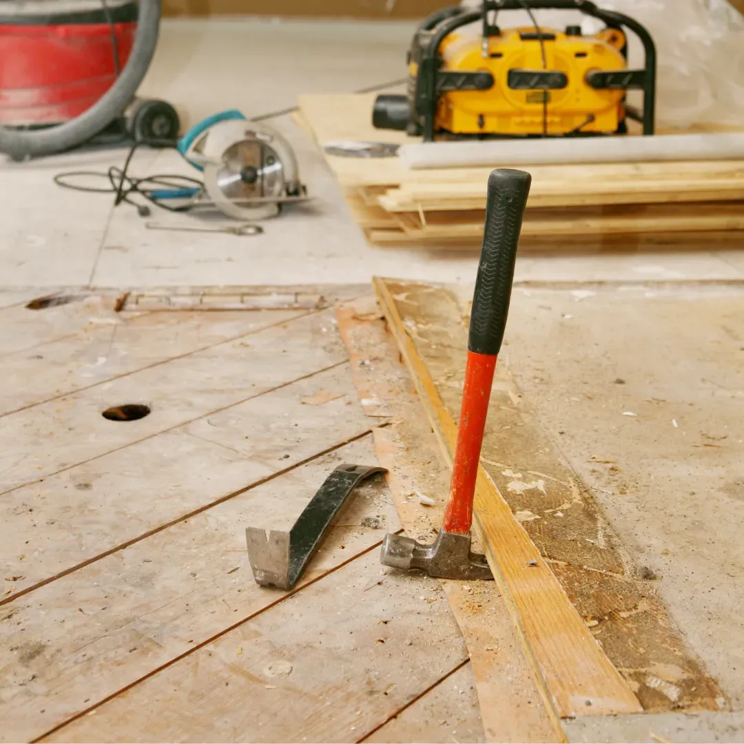 Removing old hardwood floor and replacing it with LVP flooring.