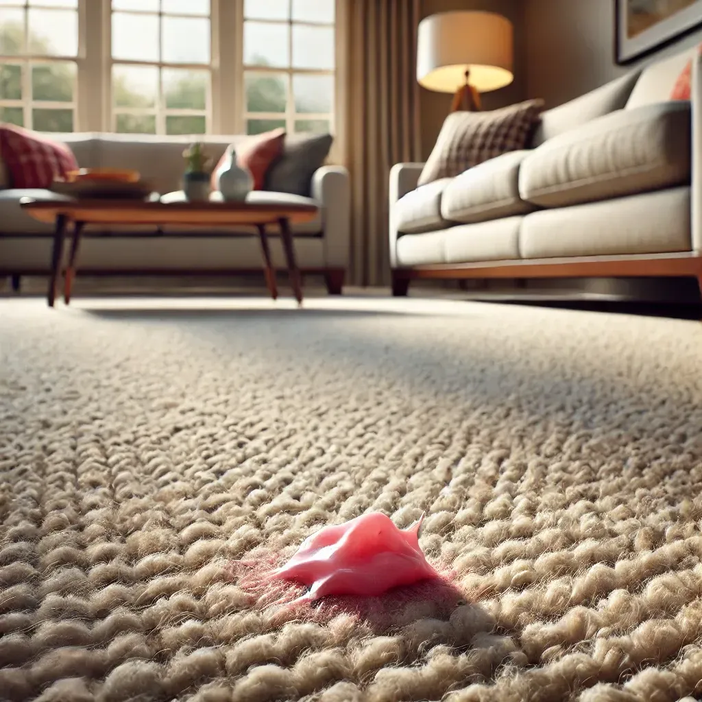 Gum stain removal and steam carpet cleaning service.
