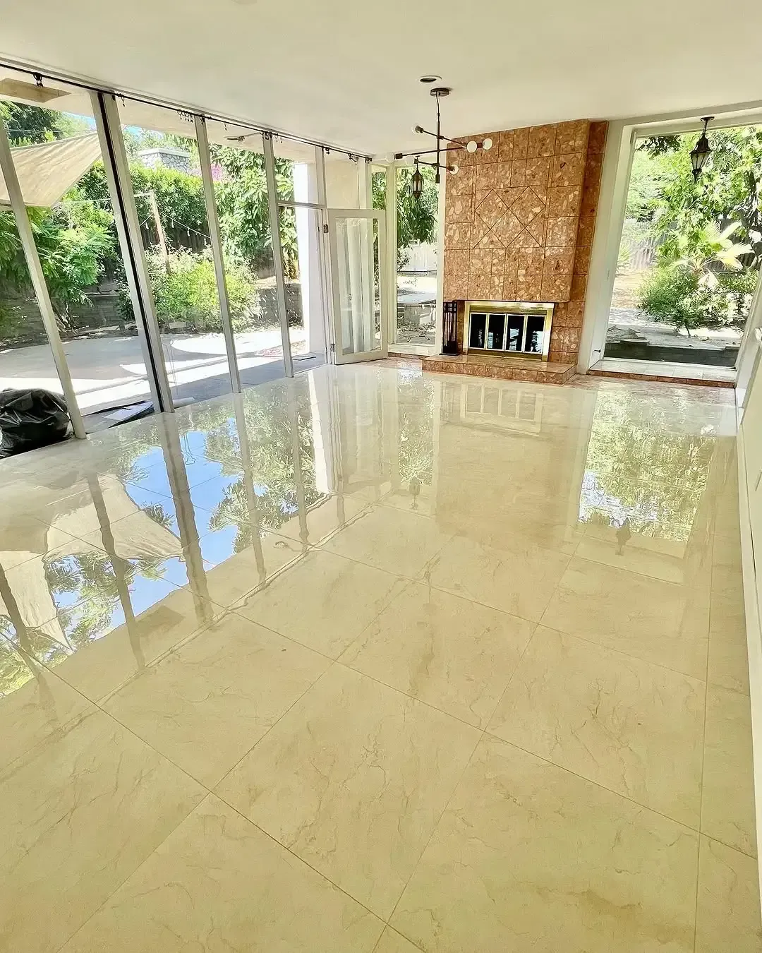 Newly installed porcelain tile flooring installation service.