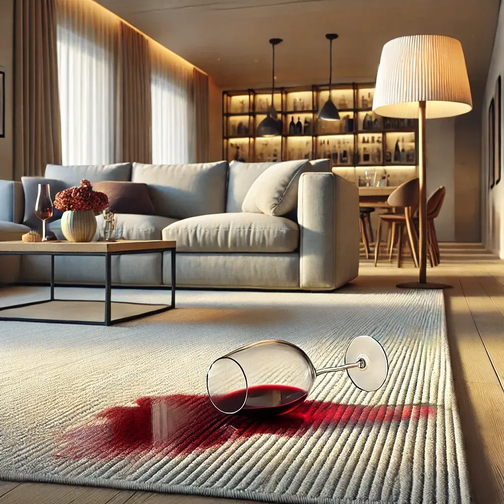 Red stain removal and steam carpet cleaning service.