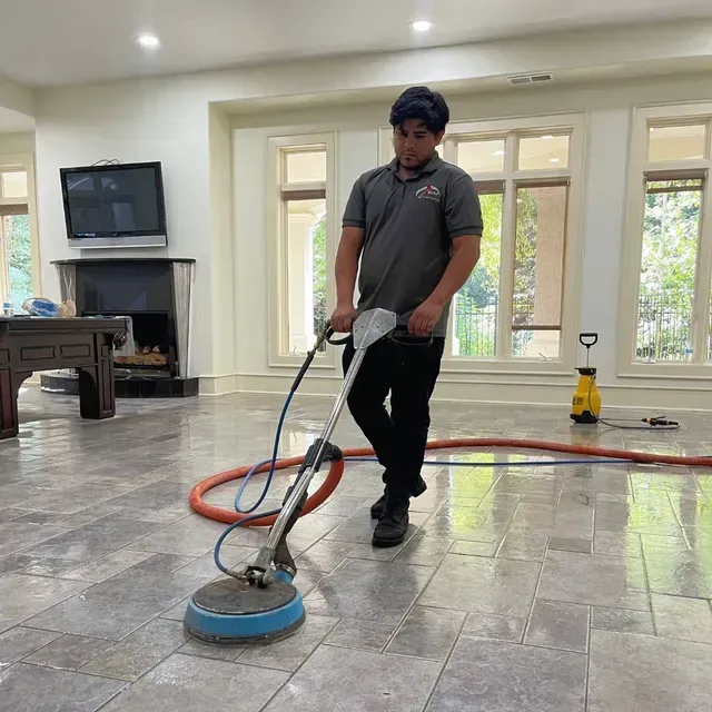 Red stain removal and steam carpet cleaning service.