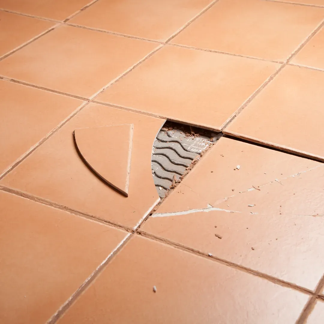 Cracked tile floor being repaired by BLAS specialist.