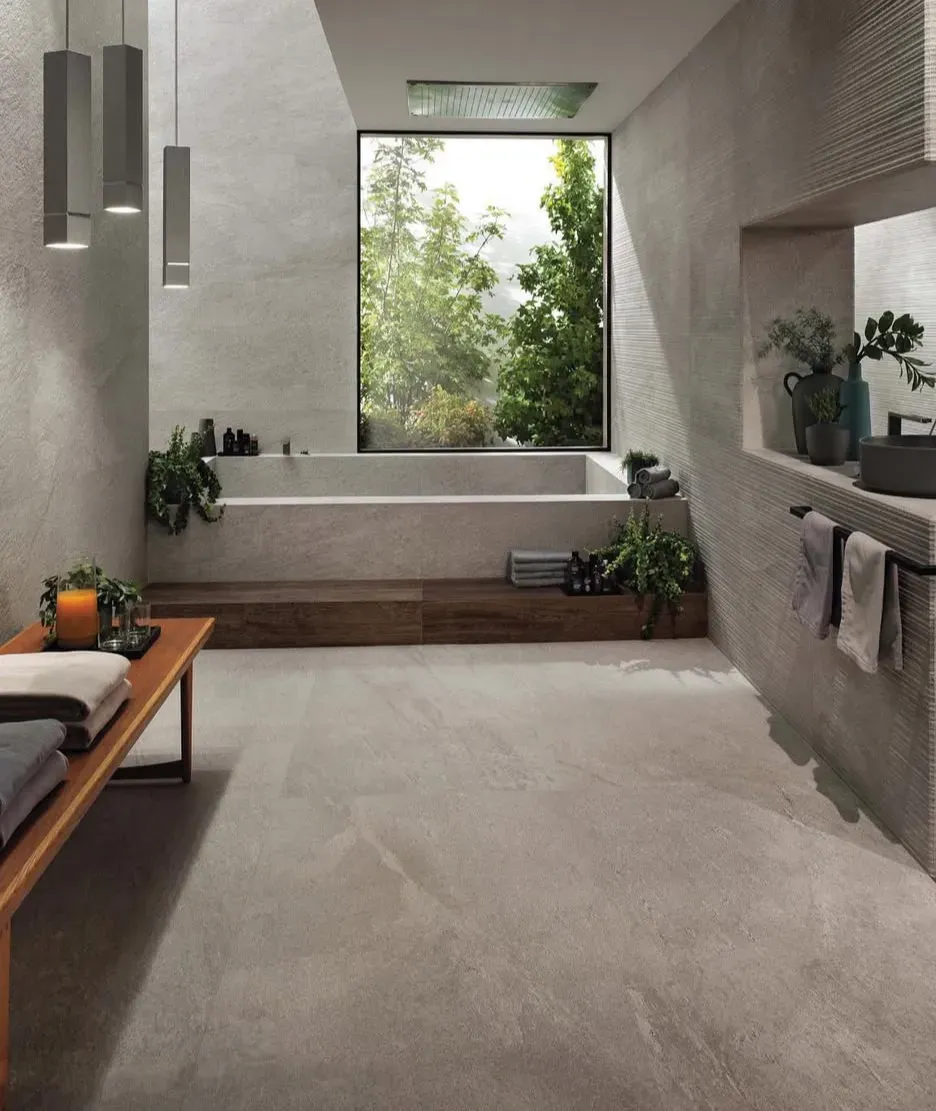 Newly installed unglazed ceramic tile flooring installation service.