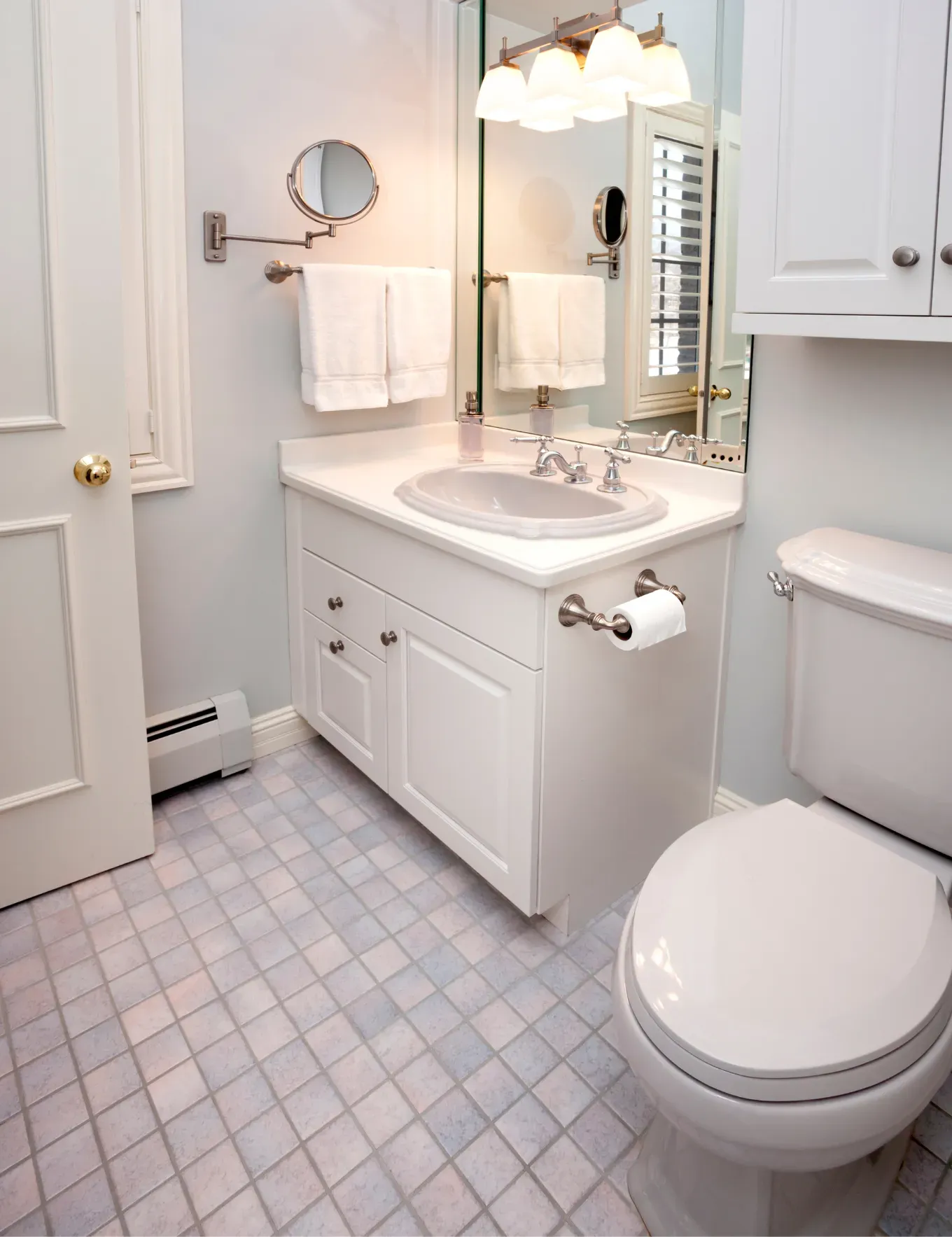 New tile flooring installed inside bathroom.