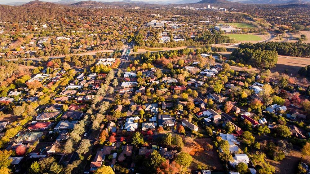 An Aerial View of a Residential Area Surrounded by Trees and Houses — LMS Painting & Maintenance Pty Ltd In Thornton, NSW