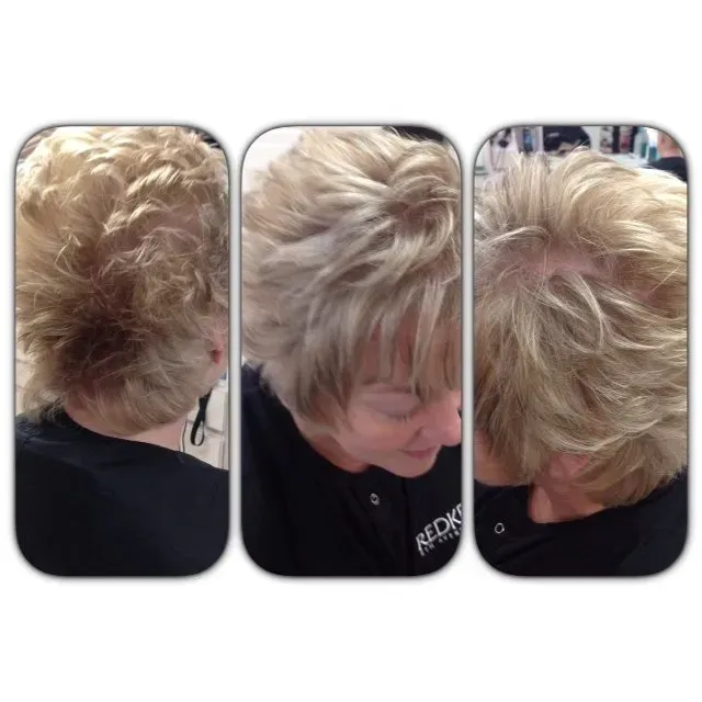 A woman 's hair is shown in three different angles