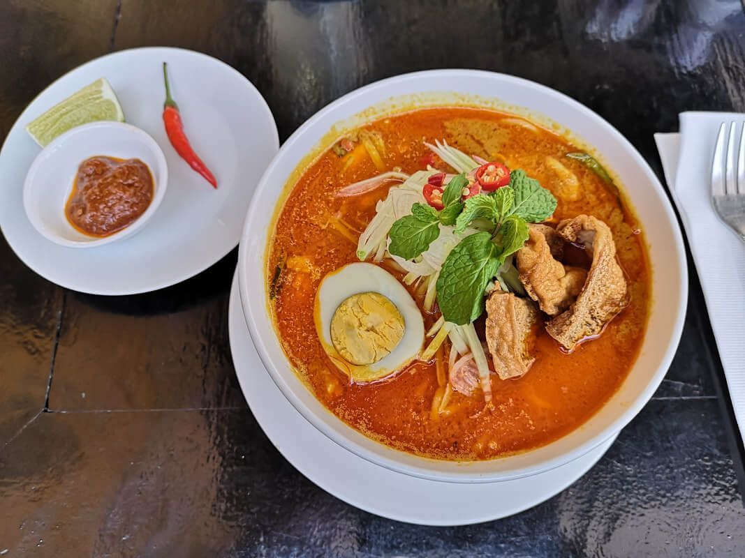 A bowl of laksa and sambal in Phnom Penh.