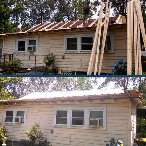 home with roof falling down