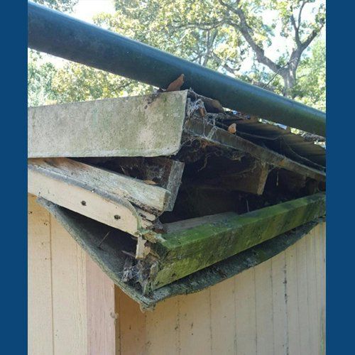 home with roof and gutters in bad shape
