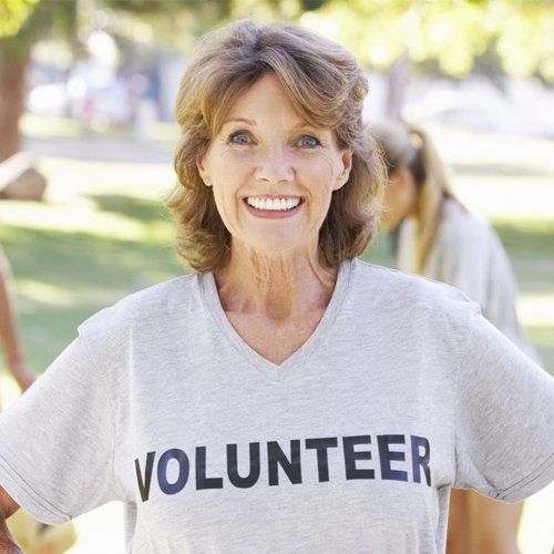 woman wearing volunteer shirt