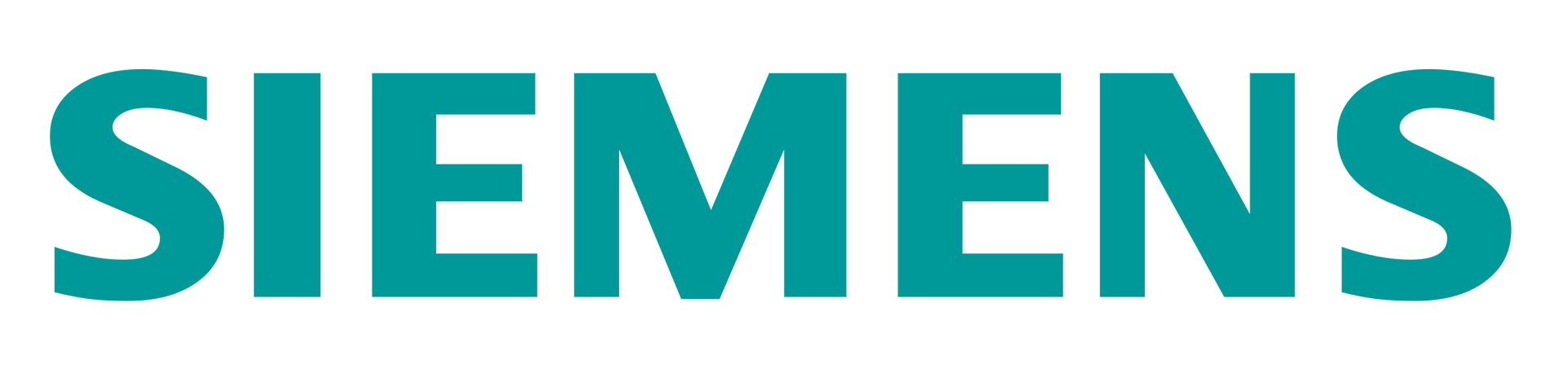 Logo SIEMENS in carattere verde acqua.