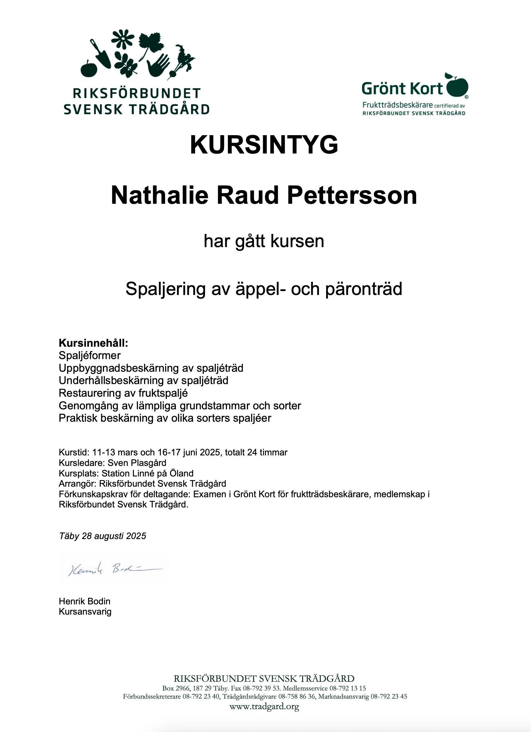 RST Påbyggnadskurs i uppbyggnad samt beskärning och renovering av spaljerade fruktträd
