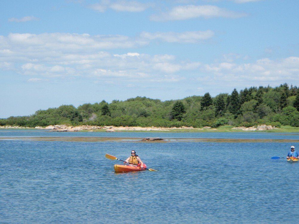 A woman on the kayak in the middle of the Maine