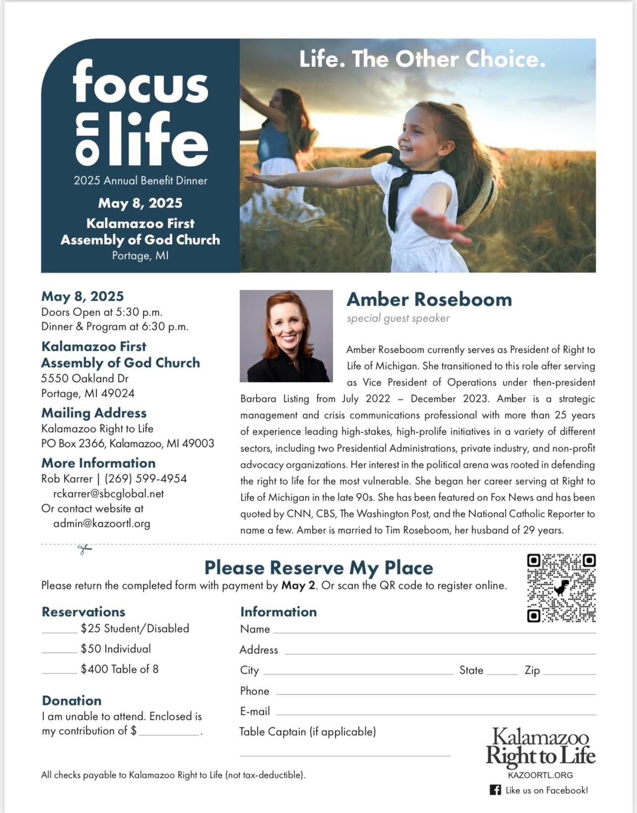 A newspaper article titled krtl lifeline focus on life dinner