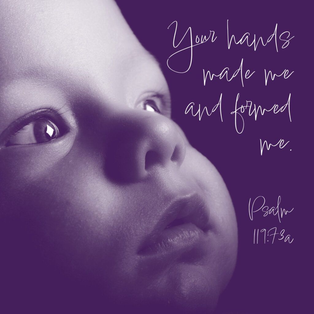 A purple background with a baby 's face and the words 