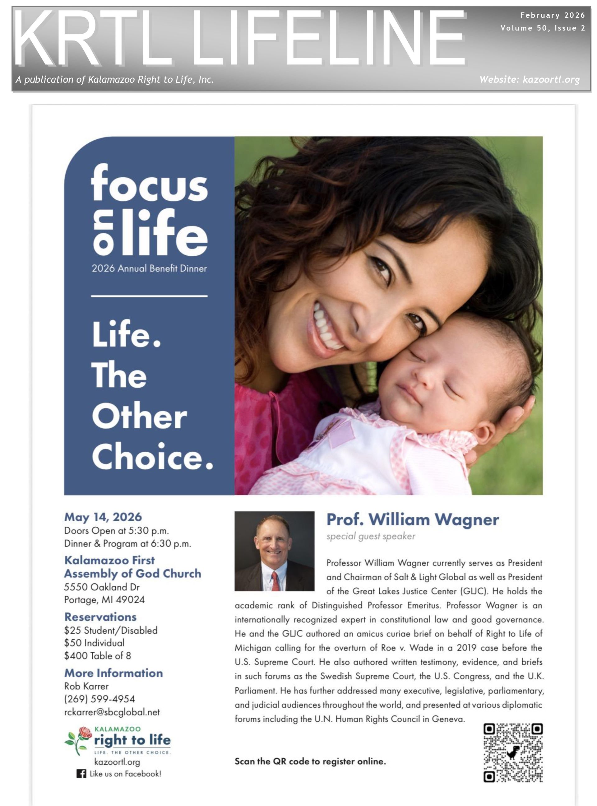 A newspaper article titled krtl lifeline focus on life dinner