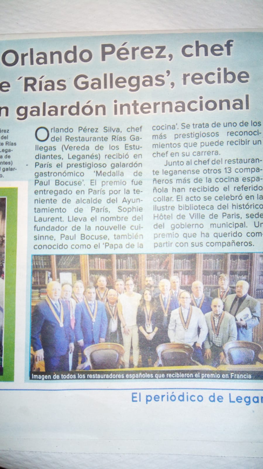 Un artículo periodístico sobre Orlando Pérez, chef, y Rías Gallegas
