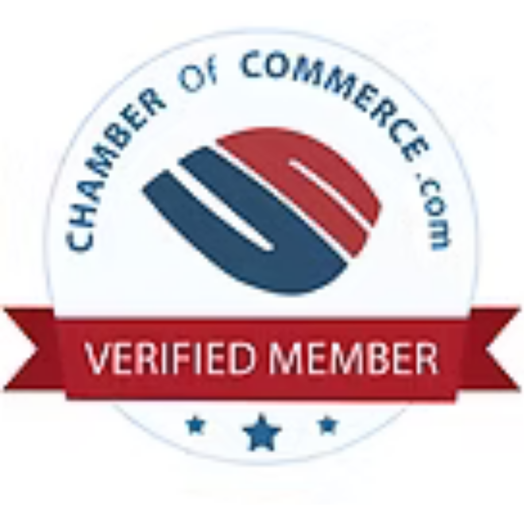 Chamber of Commerce verified member badge with red ribbon and blue-red emblem