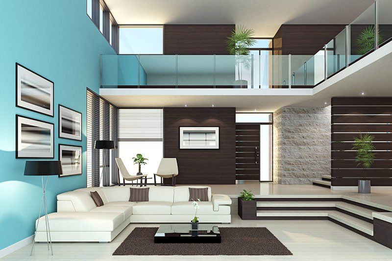 luxury penthouse with blue wall