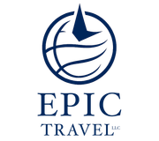 A dark blue logo featuring a stylized globe with a pointer icon, above the text