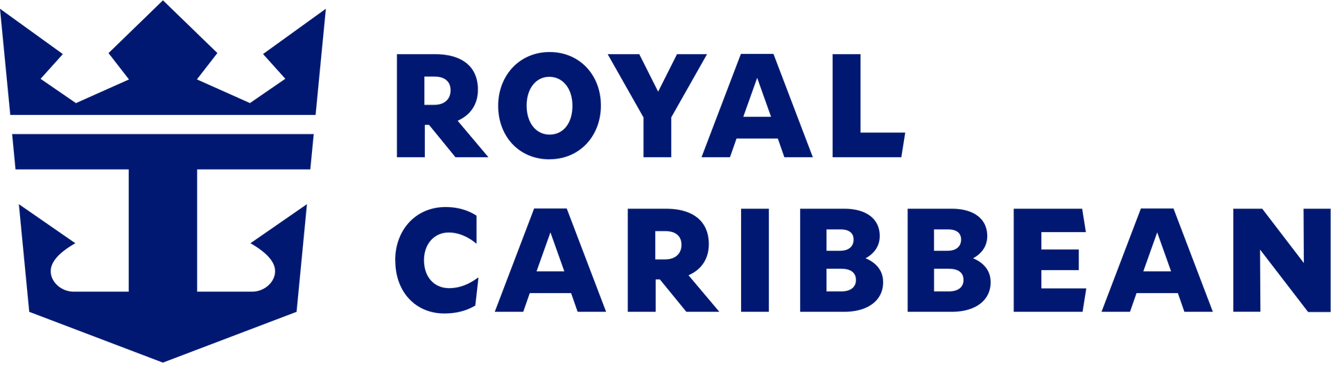 The dark blue Royal Caribbean brand logo featuring a stylized anchor and crown icon next to the company name.