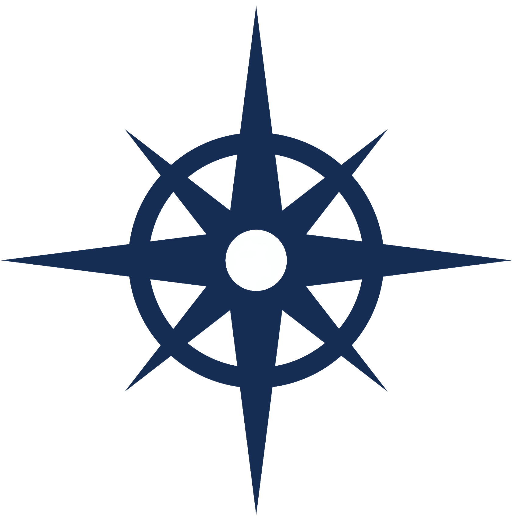 A dark blue, eight-pointed nautical star compass icon on a white background.