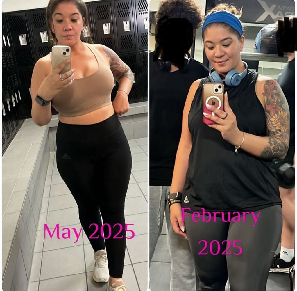A woman is taking a picture of herself in a locker room in may and february.