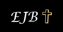 The initials EJB and a gold cross