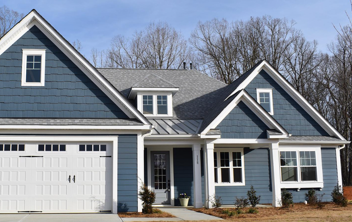 White Garage door with windows and black hardware