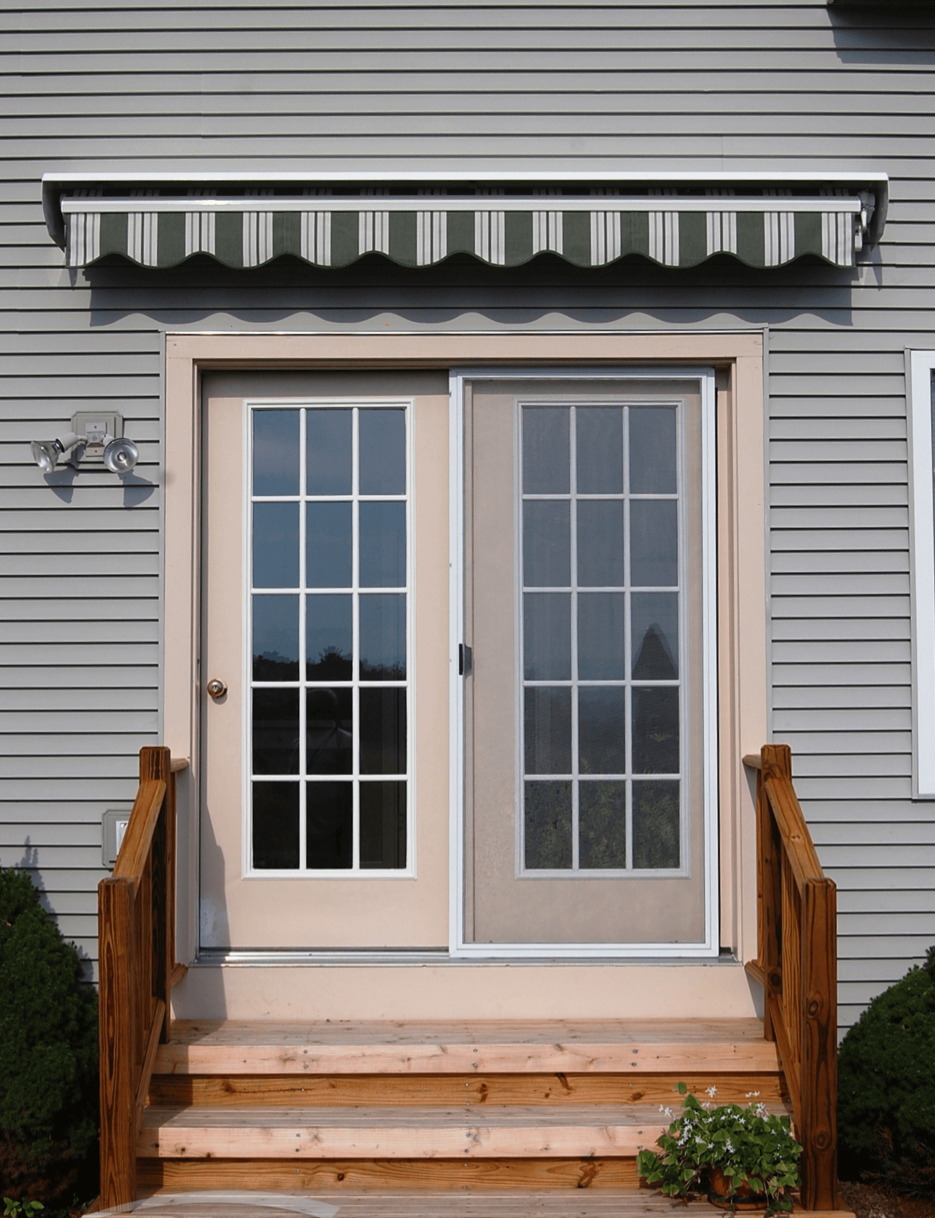 awning over double glass doors