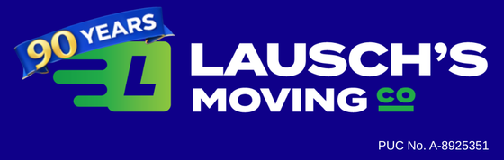 Logo for Lausch's Moving Co. Blue background with a green and white company logo, celebrating 90 years.