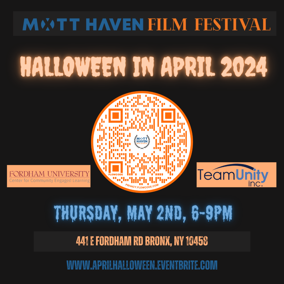 A poster for the matt haven film festival halloween in april 2024