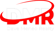 A red and white logo for dave meneo realty