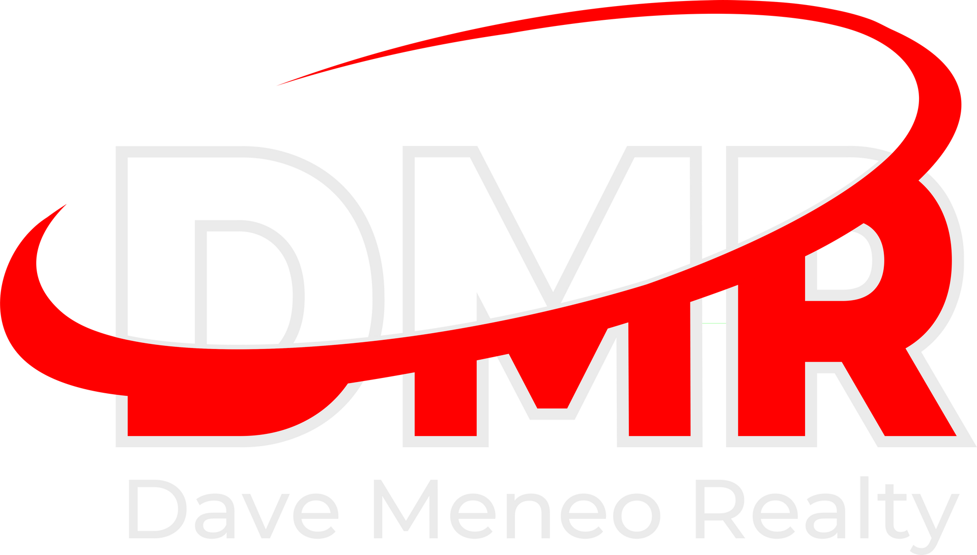 A red and white logo for dave meneo realty