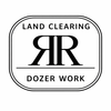 Logo: "Land Clearing" and "Dozer Work" surrounding stylized "RR" symbol, all in a rounded rectangle.