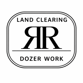 Logo: "Land Clearing" and "Dozer Work" surrounding stylized "RR" symbol, all in a rounded rectangle.