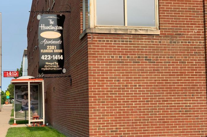 Huntington sidewalk and sign