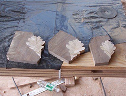 White Oak Leaves with Walnut Block ready to be formed in to a shadow - Handmade Custom Inlays and Borders in Hampton, NH