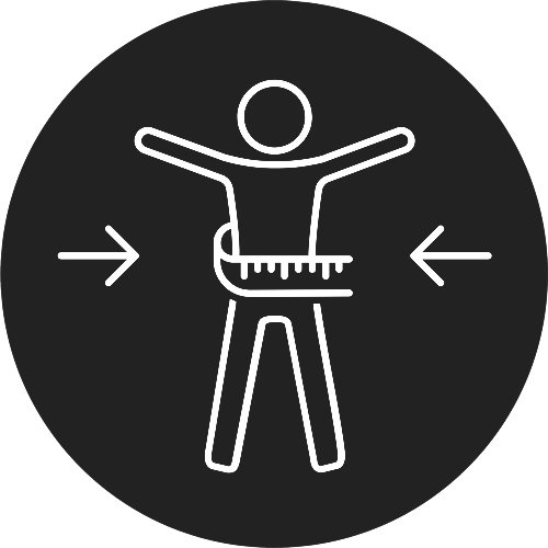 A person is measuring their waist with a tape measure.