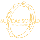 Gold “Sunday Sound” logo with tambourine outline and “By Callie Marie” text