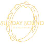 Gold “Sunday Sound” logo with tambourine outline and “By Callie Marie” text