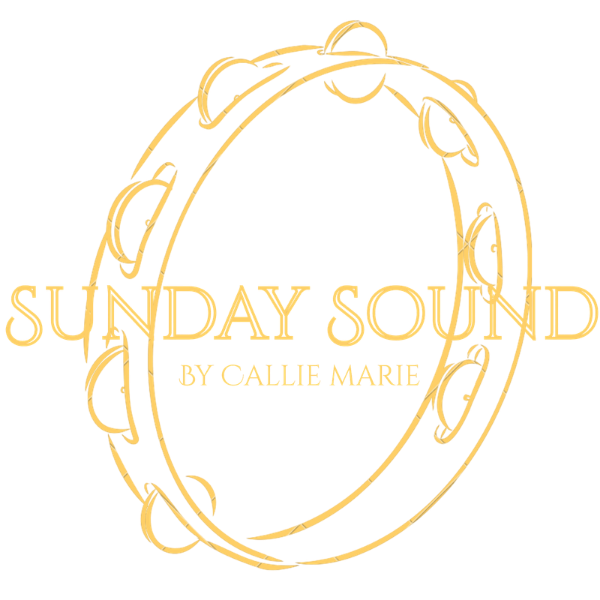 Gold “Sunday Sound” logo with tambourine outline and “By Callie Marie” text