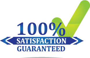 A logo that says 100 % satisfaction guaranteed