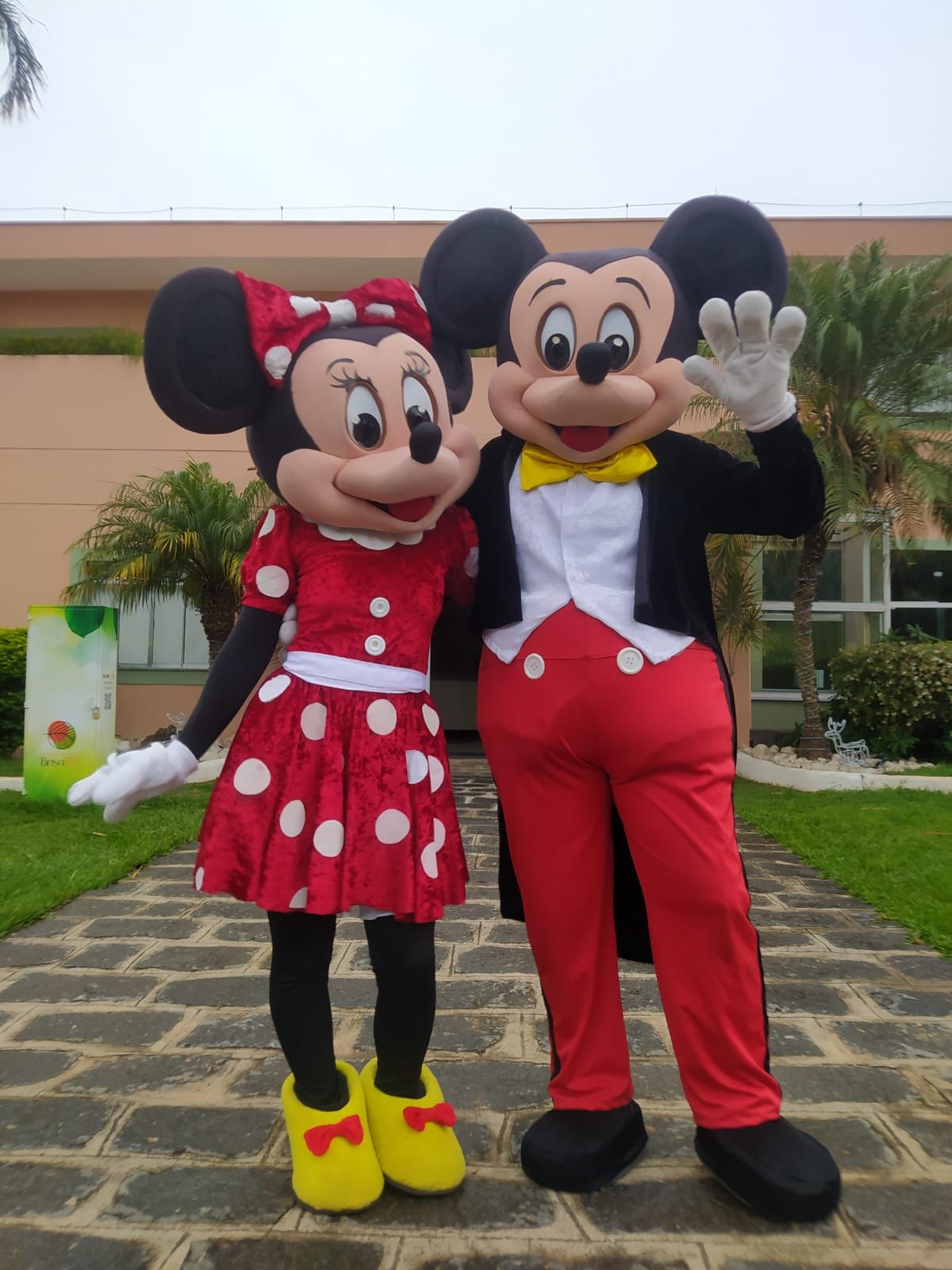 Mascotes do Mickey Mouse e da Minnie Mouse um ao lado do outro