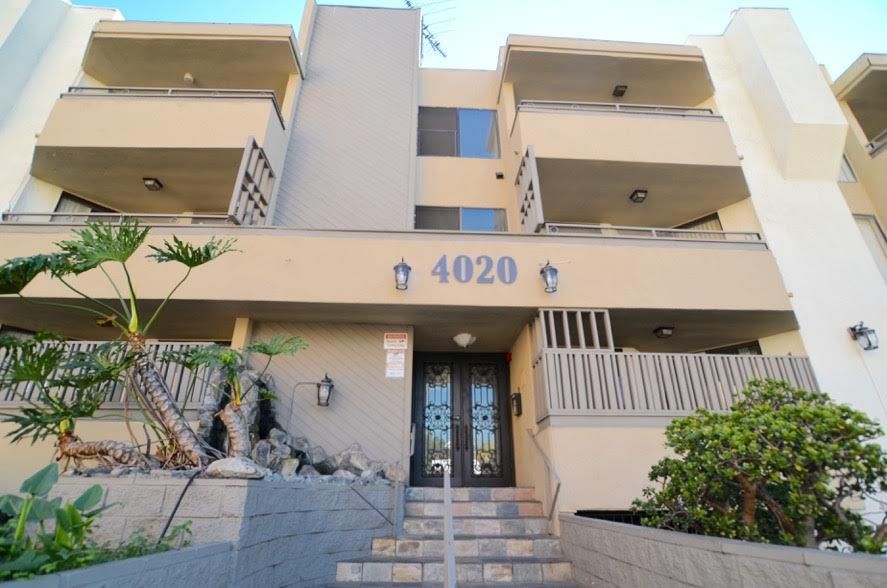 Apartment building entrance with the number 